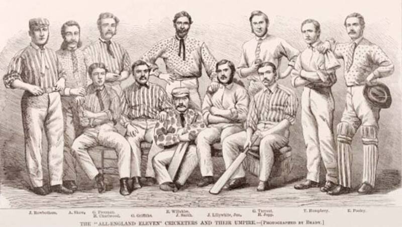The England team that toured North America in 1868-69; standing (from left): Joseph Rowbotham, Alfred Shaw, George Freeman, Edgar Willsher, George Tarrant, Thomas Humphrey, Ted Pooley; sitting (from left): Henry Charlwood, George Griffith, John Smith, James Lillywhite Junior, Harry Jupp &Acirc;&copy; Getty Images