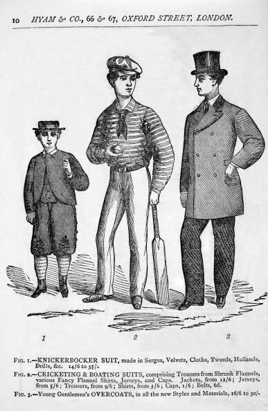 Vintage fashion, including cricket attire, for the Gentlemen in Victorian Britain, circa 1880 © Getty Images