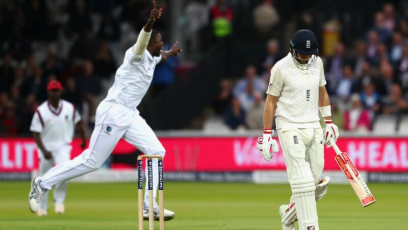 Jason Holder celebrates Joe Root's wicket &copy; Getty Images
