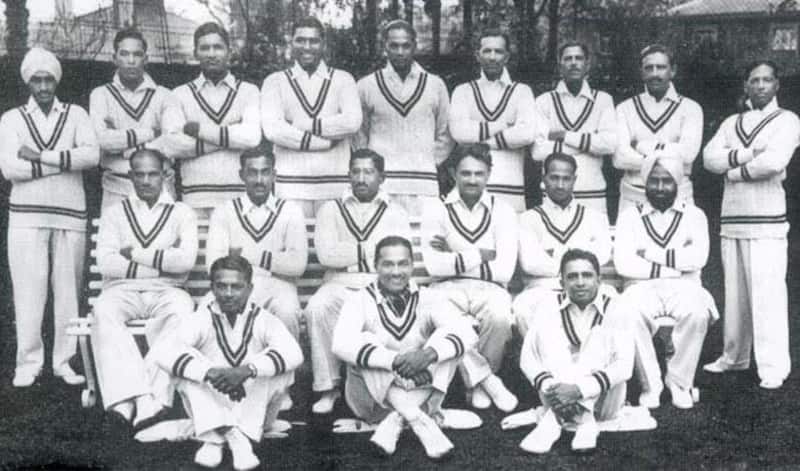 The 1932 Indian team in England. Photo courtesy: Wikimedia Commons Back, from left: Lall Singh, Phiroze Palia, Jahangir Khan, Mohammad Nissar, Amar Singh, Bahadur Kapadia, Shankarrao Godambe, Ghulam Mohammad, Janardan Navle. Middle, from left: Wazir Ali, CK Nayudu, Maharaja of Porbandar (captain, in glasses), KS Limbdi (vice-captain), Nazir Ali, Joginder Singh. Front, from left: Naoomal Jaoomal, Sorabji Colah, Nariman Marshall.