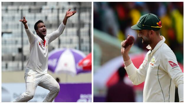 Shakib Al Hasan and Nathan Lyon © AFP