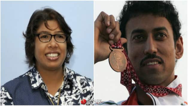 Jhulan Goswami (r) and Rajyavardhan Singh Rathore (l) © Getty Images & AFP