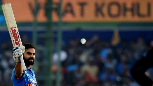 Kohli scored the 83 runs he needed to complete 9,000 runs in the format, also becoming the quickest to do so. He achieved this in 193 innings, dethroning AB de Villiers who had attained it in 205 innings. © AFP