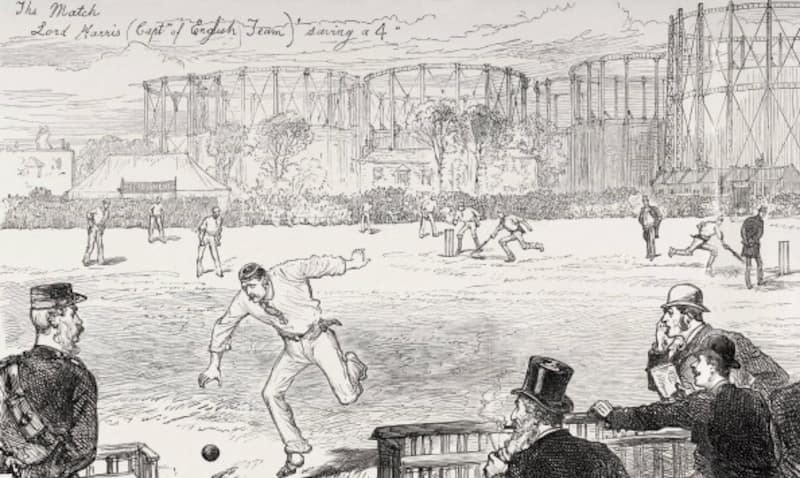 The first Test on English soil, as published in The Illustrated News. Lord Harris is seen chasing the ball &Acirc;&copy; Getty Images