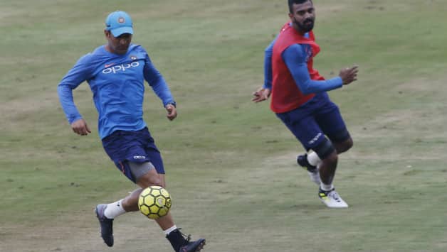 MS Dhoni playing football (Image courtesy: IANS)