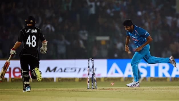 There is a reason he is the highest wicket-taker in death overs in the format this year. When New Zealand bowlers reduced Bhuvneshwar Kumar to nothingness, Bumrah conceded a mere 19 runs off first 6 overs. He returned in the death overs and choked New Zealand with his array of variations. © AFP