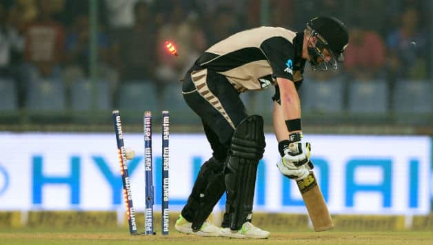 Colin Munro was clean bowled by Bhuvneshwar Kumar © AFP