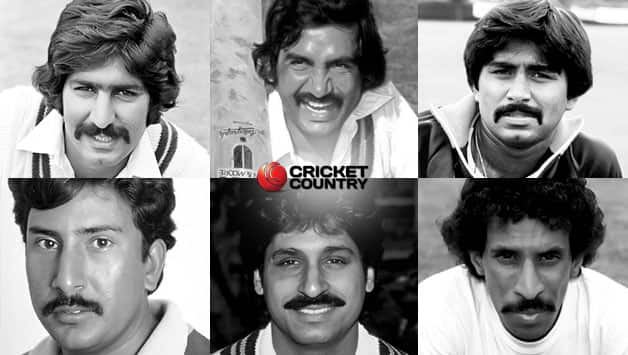 Sarfraz Nawaz, Sadiq Mohammad, Javed Miandad, Saleem Malik, Rameez Raja, and Tauseef Ahmed © Getty Images