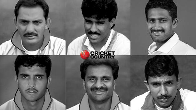 From left: Mohammad Azharuddin, Waqar Younis, Anil Kumble, Sourav Ganguly, Javagal Srinath, and Azhar Mahmood © Getty Images
