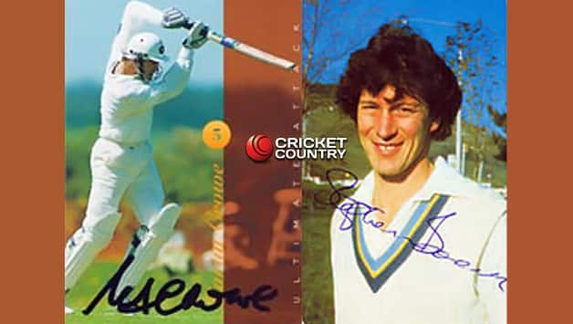 Trading cards for Martin Crowe (left) and Stephen Boock (courtesy: Nazim’s Cricket Page)