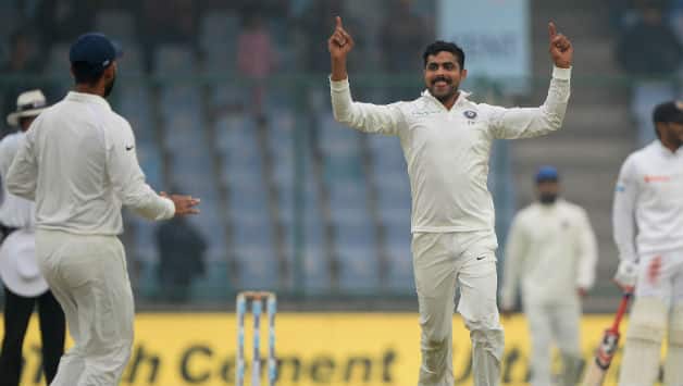 Ravindra Jadeja celebrating after picking Dimuth's wickets © AFP