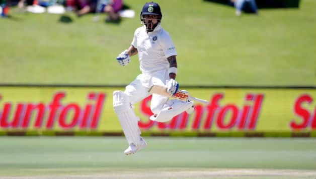 Virat Kohli jumps in delight to celebrate his 21st Test ton © AFP