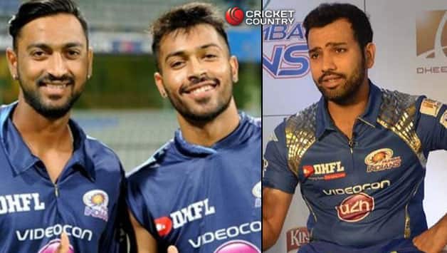 Pandya brothers (L) and Rohit Sharma.
