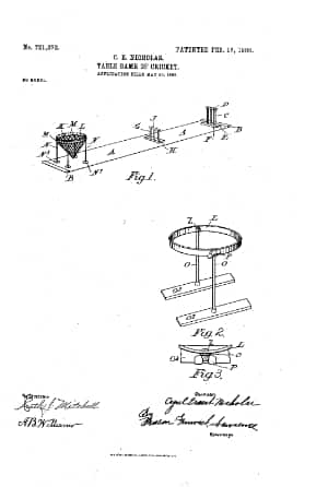 Table Cricket, patented by Cyril Ernest Nicholas, filed over a year before Arthur Weintrand’s version