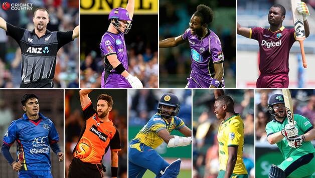 Top row (left to right): Colin Munro, D'arcy Short, Jofra Archer, Evin Lewis Bottom row (left to right): Mujeeb Zadran, Andrew Tye, Niroshan Dickwella, Lungi Ngidi and Paul Stirling © Getty Images & AFP