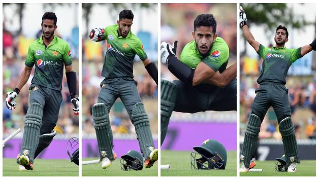 Hasan Ali's maiden ODI fifty celebrations © Getty Images