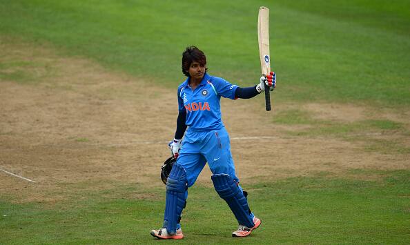 Punam Raut celebrates hai maiden World Cup century © Getty Images