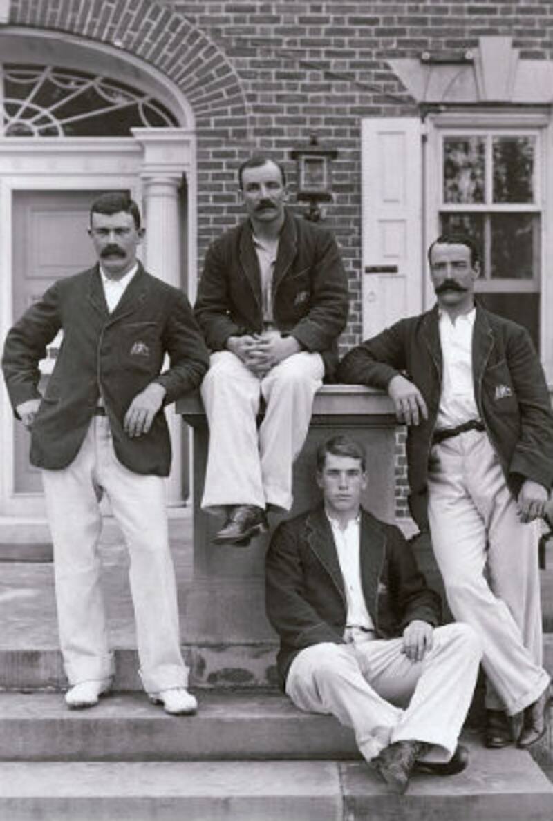 There is no doubt who had the most imposing moustache. From left: Joe Darling, George Giffen, and Ernie Jones; Clem Hill is sitting on the staircase &Acirc;&copy; Getty Images