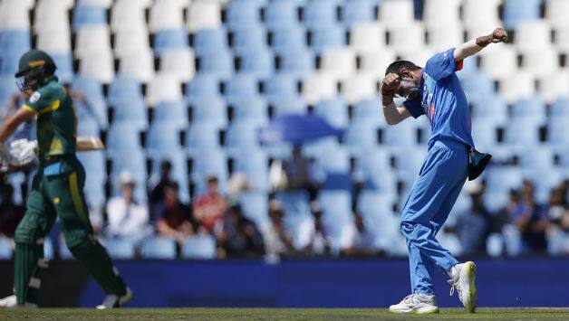 Yuzvendra Chahal celebrating after picking a wicket during South Africa's batting © AFP