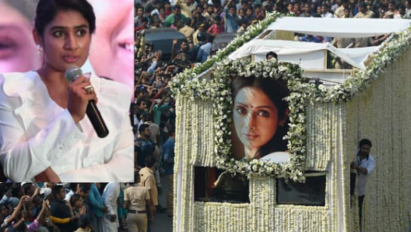 The funeral cortege of the late Sridevi Kapoor passes through Mumbai streets. Inset picture of Mithali Raj &copy; AFP