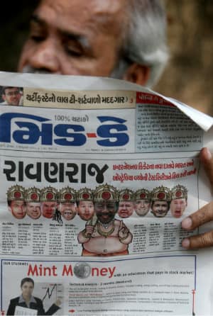 An Indian daily depicts Mike Procter among villains after the Sydney Test © AFP