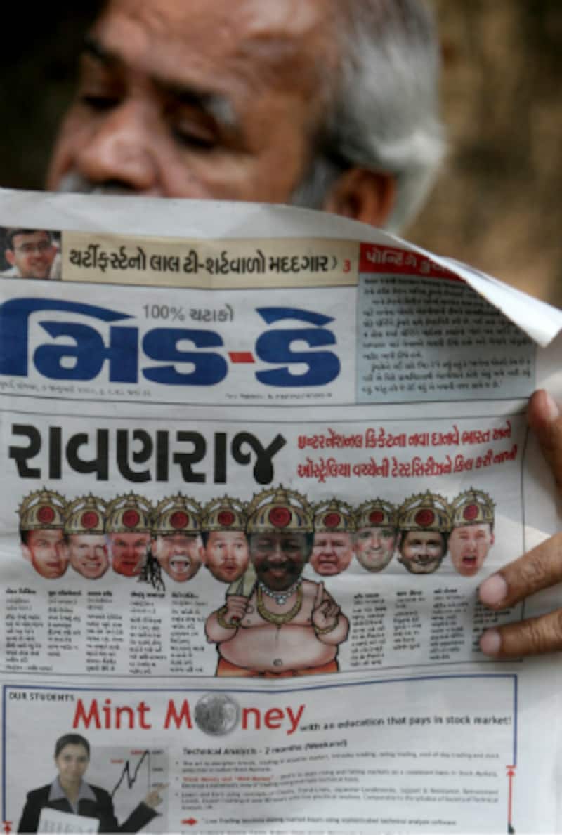 An Indian daily depicts Mike Procter among villains after the Sydney Test &copy; AFP