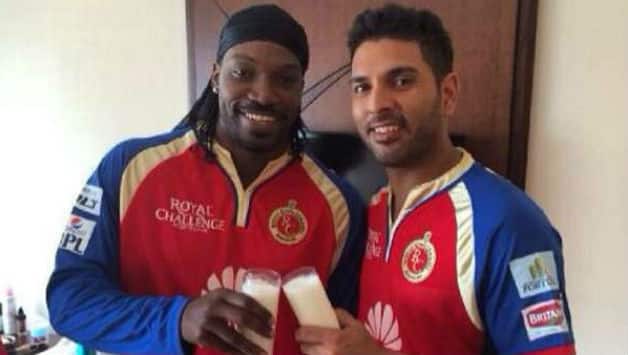 Chris Gayle (L) and Yuvraj Singh. Image courtesy: Twitter