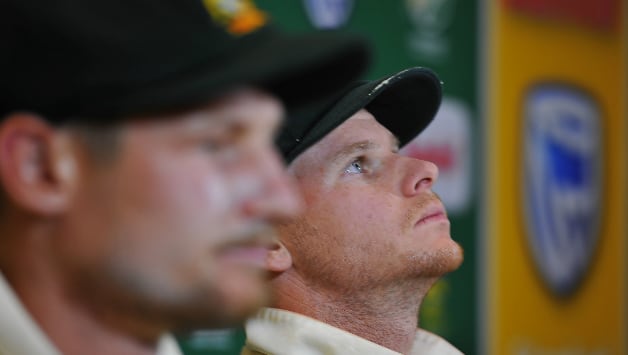 Cameron Bancroft and Steven Smith during the press conference © Getty Images