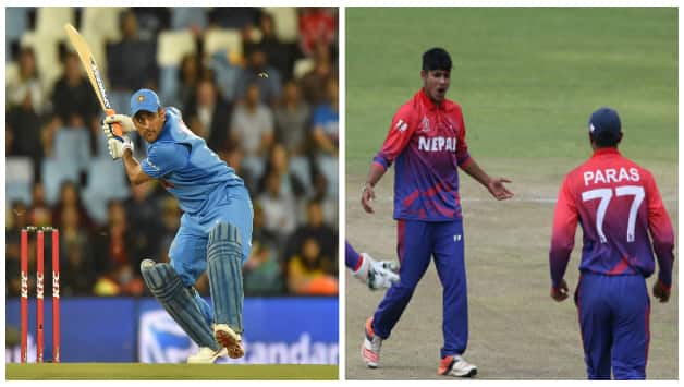 MS Dhoni and Nepal teammates © AFP