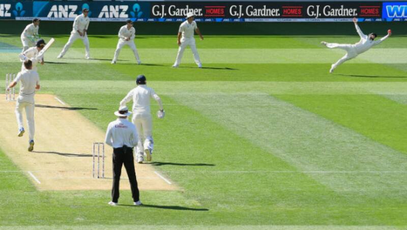 Kane Williamson leaps to his left to grab the screamer &Acirc;&copy; Getty Images