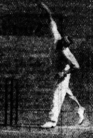 Not an everyday sight: Don Bradman bowling during the course of the match (courtesy: The Sun)