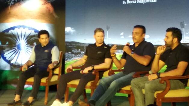 From left to right: Sachin Tendulkar, Michael Clarke, Ravi Shastri and Rohit Sharma © CricketCountry
