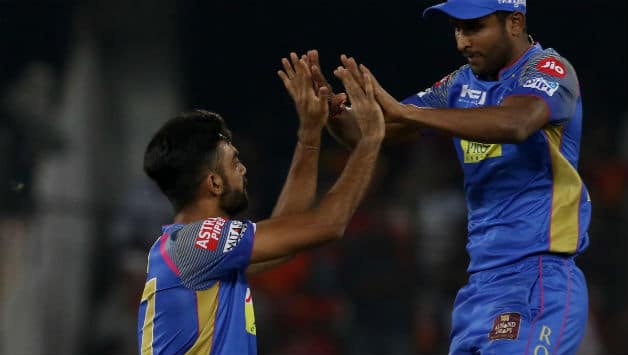 Jaydev Unadkat celebrates getting Wriddhiman Saha wicket © AFP