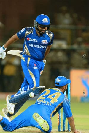 Rohit Sharma was run out for 0 by Ajinkya Rahane © AFP