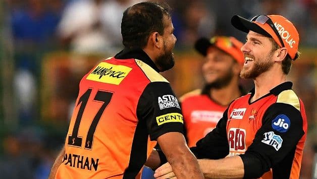 Yusuf Pathan and Kane Williamson celebrate fall of Ben Stokes © AFP