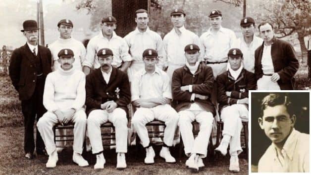 Surrey cricket team, 1910. ‘Razor’ Smith is extreme left in front row, while Morice Bird is third from left © Getty Images Inset: Herbert Chaplin (courtesy: The Sale Room)