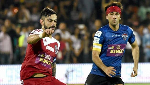 Ranbir Kapoor (r) is often seen playing football with India's cricketing stars for charity © PTI