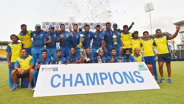 The victorious Galle team with the trophy © Sri Lanka Cricket