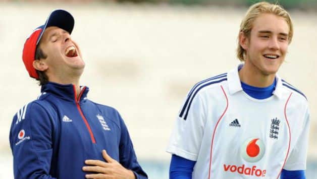 Michael Vaughan (left) and Stuart Broad (Image courtesy: Getty)