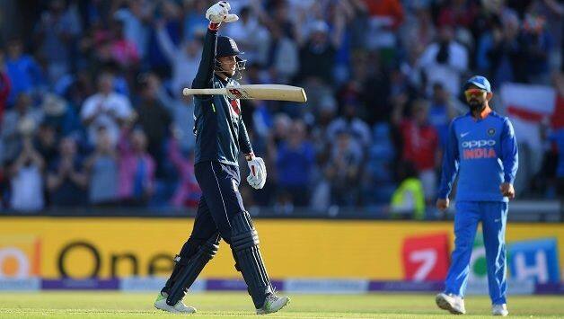 Joe Root Virat Kohli mic drop celebration India England 2018 ODIs
