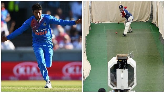 Kuldeep Yadav Merlyn bowling machine Chinaman googly England India 2nd T20I 2018