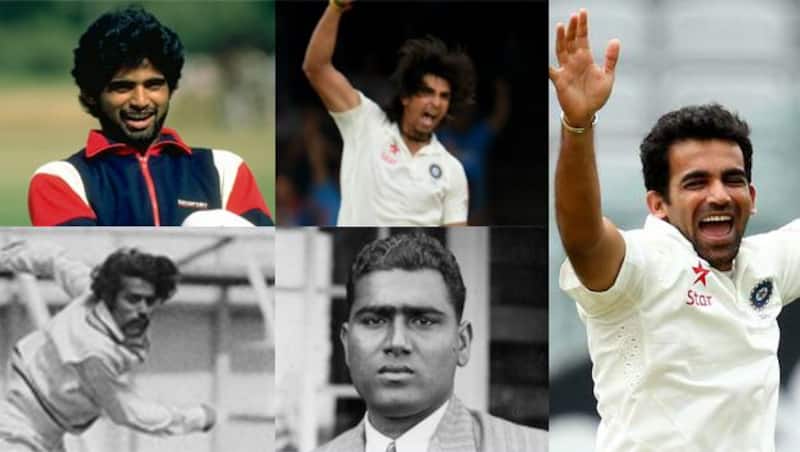Clockwise from bottom centre: Mohammad Nissar, Bhagwat Chandrasekhar, Chetan Sharma, Ishant Sharma, Zaheer Khan - Bowled crucial spells for India at different junctures of history in England