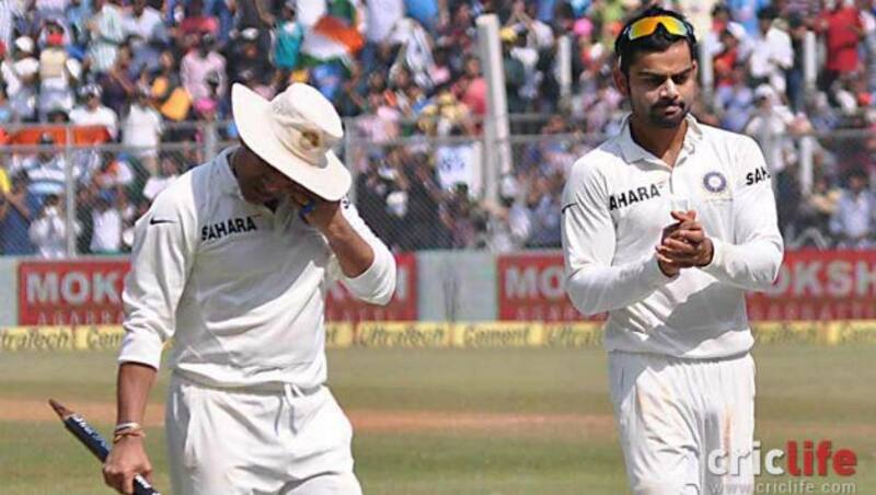 Virat lauds Sachin on the way back from the middle in his last Test against West Indies at Mumbai in November 2013