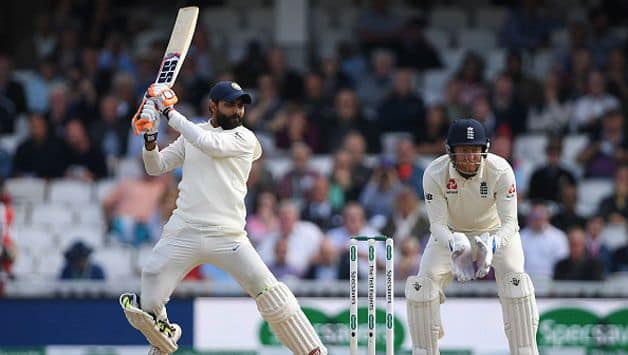Ravindra Jadeja playing a shot during his 86* runs knock against England in the fifth Test (photo - getty)