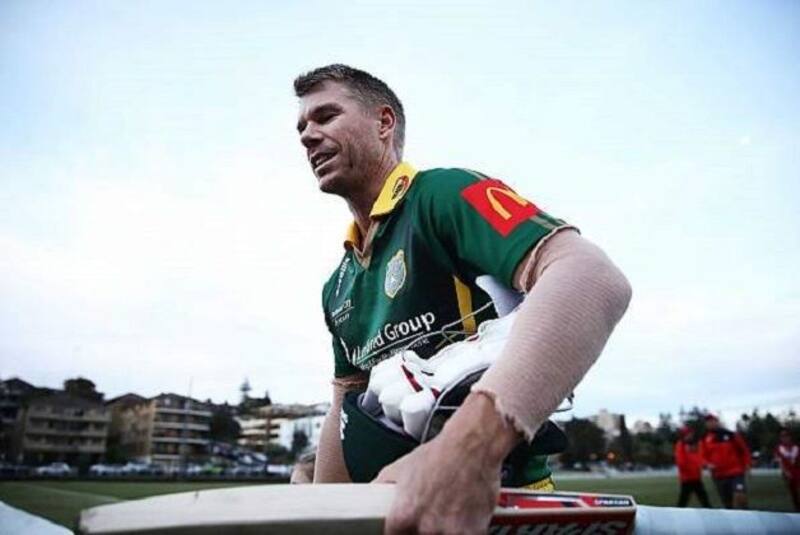 David Warner, currently playing club cricket, is serving a 12-month suspension for his involvement in the infamous ball-tampering scandal during the Cape Town Test in March this year. @ Getty Images