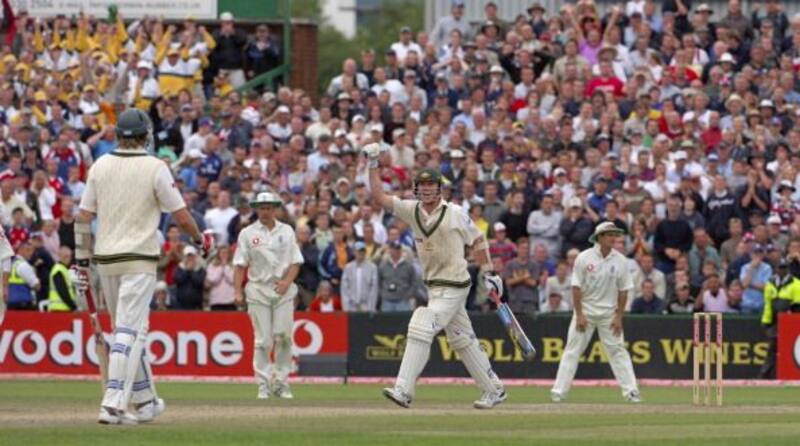 Brett Lee and Glenn McGrath after surviving for a tense draw at Old Trafford. @Getty
