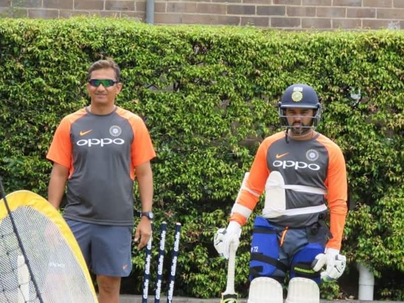 Batting coach Sanjay Bangar with Parthiv Patel. Photo: BCCI