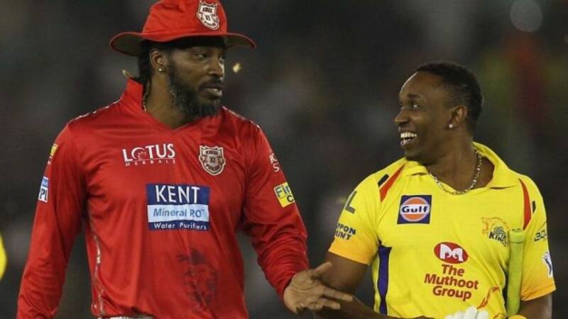 Chris Gayle with Dwayne Bravo. @ BCCI