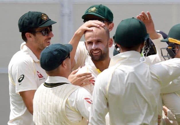Australia off-spinner Nathan Lyon claimed 12 wickets in the opening Test of the 2014-15 series in Adelaide, where India lost by 48 runs. @ Getty Images