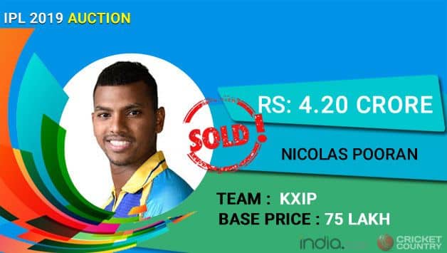 IPL Auction 2019: Nicholas Pooran fetches Rs 4.20 crore from Kings XI Punjab
